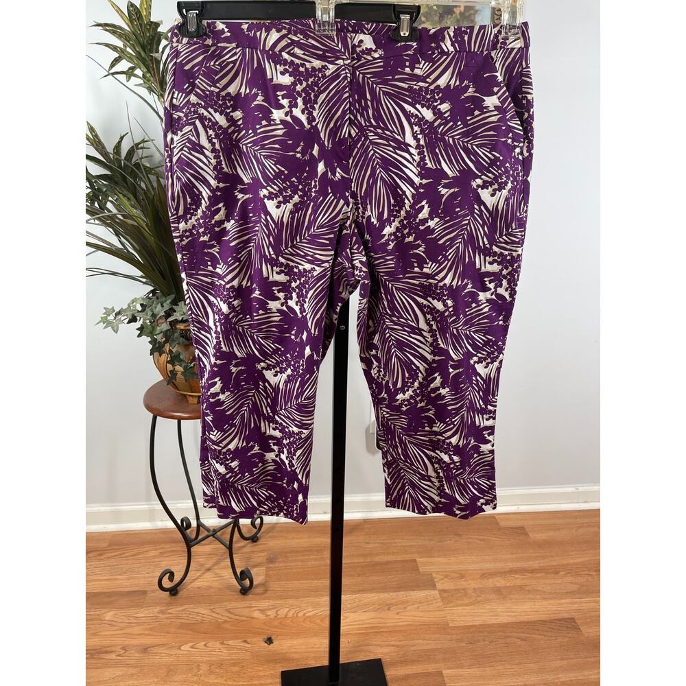 Lane Bryant Capri Pants Womens Size 20 White Purple Floral Slash Pocket Tropical